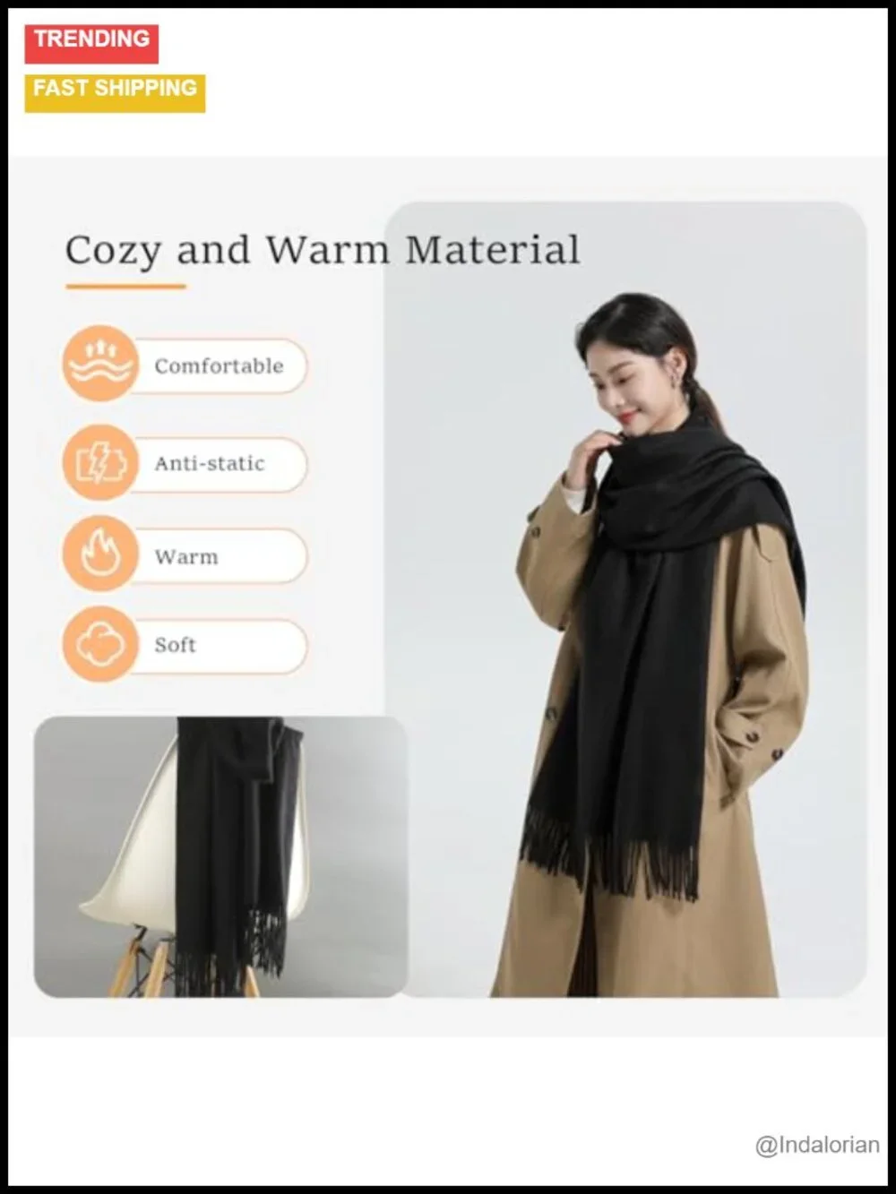 Oversized Tassel Scarf Wrap Extra Long Soft Polyester Shawl for Winter Evening